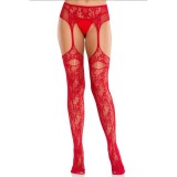 Leg Avenue Hosiery-Ciorapi Plasă cu Jartiere Roșii