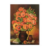 Tablou vaza cu maci imperiali si carte pictat manua, 70x50cm pictura ulei pe panza