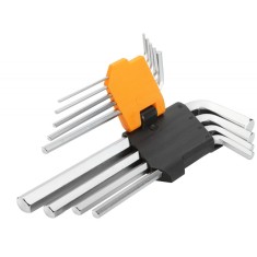 Set de 9 chei hexagonale cu brat lung Cr-V 1,5/2/2,5/3/4/5/6