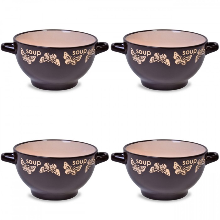 Set boluri supa, 4 piese, 650 ml, Ceramica, Maro Crem