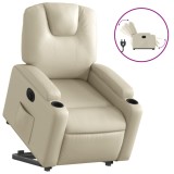 Cumpara ieftin Fotoliu rabatabil electric cu ridicare, crem, piele ecologica