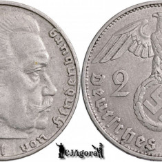 1937 D, 2 Reichsmark - Paul von Hindenburg - Al Treilea Reich (Germania nazistă)