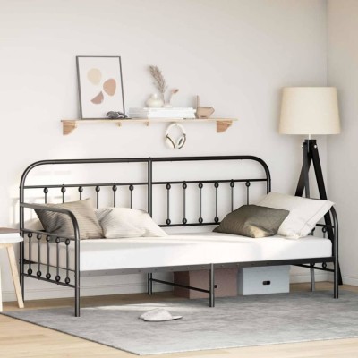 vidaXL Cadru de pat de zi cu headboard Negru 90 x 200 cm Oțel 42002631 foto