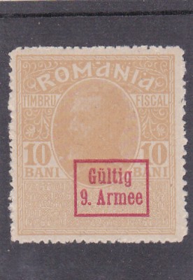 1918 - Ocupatia germana in Romania, Armata 9., Timbru fiscal, supratipar , nestampilat cu sarniera foto