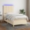 vidaXL Pat cu arcuri, saltea și LED, crem, 90x190 cm, textil 3135402