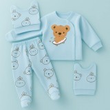 Cumpara ieftin Set 3 piese Babycan pentru nou-nascuti, model ursulet 100% bumbac - Albastru
