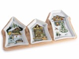 Cumpara ieftin Platou Craciun lemn ceramica multicolora cm 33 x 17,5 x 3 H