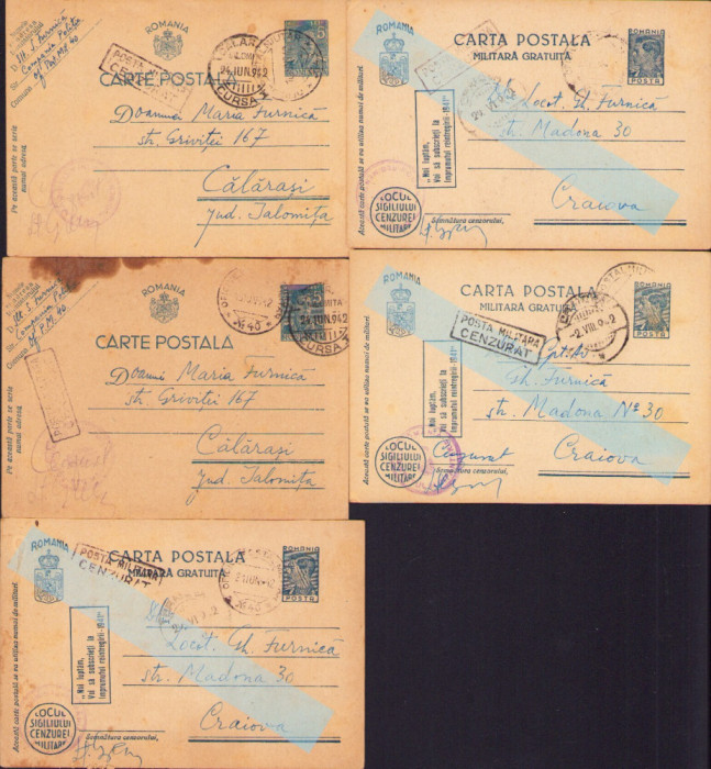 HST Lot 5 cărți poștale Regimentul 94 Infanterie OPM 40 + cenzură militară 1942