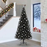 vidaXL Brad de Crăciun cu 300 LED cu suport Negru 240 cm PVC 3396499