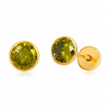 Cercei din aur galben 14K - zirconiu verde &icirc;n suport, &icirc;nchidere de tip fluturaș, 5 mm