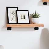 Polita perete vidaXL, lemn masiv stejar tratat, maro deschis, 40x10x4 cm, raft suspendat, blat baie/birou, rustic, margini naturale
