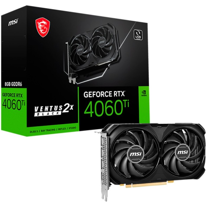 MSI Video Card NVidia RTX 4060 VENTUS 2X BLACK 8G OC (8GB GDDR6/128bit, PCI-E 4.0 x8, 1x8 pin, Retail) &quot;RTX 4060 VENTUS 2X BLACK 8G OC&quot;