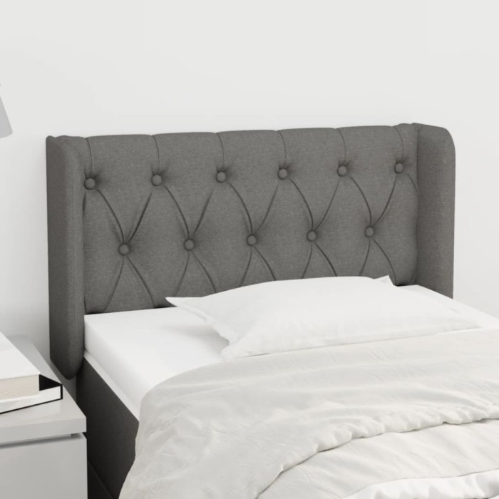 vidaXL Tăblie de pat cu aripioare gri &icirc;nchis 83x16x78/88 cm textil 3119079