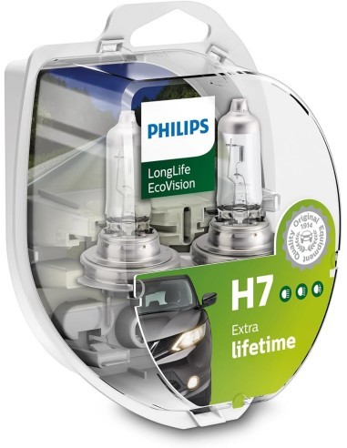 Set 2 becuri auto H7 Philips LongLife EcoVision, 12V, 55W