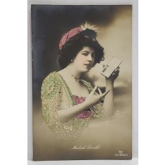 MADIAH SURITH CU PACHETUL DE TIGARI , CARTE POSTALA CU CUSATURI DIN FIR DE MATASE , INCEPUTUL SEC. XX