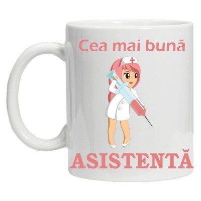 Cana alba personalizata &amp;quot;cea mai buna asistenta&amp;quot; foto