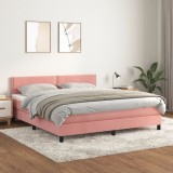 Cumpara ieftin Pat box spring cu saltea, roz, 180x200 cm, catifea