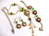 Set bijuterii sticla motiv floral 32416