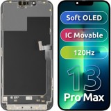 Display cu Touchscreen MP compatibil cu Apple iPhone 13 Pro Max, cu Rama, Versiune Soft OLED FHD 120Hz IC Movable, Negru