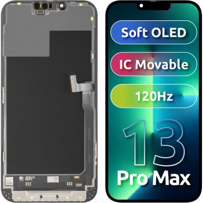 Display cu Touchscreen MP compatibil cu Apple iPhone 13 Pro Max, cu Rama, Versiune Soft OLED FHD 120Hz IC Movable, Negru foto