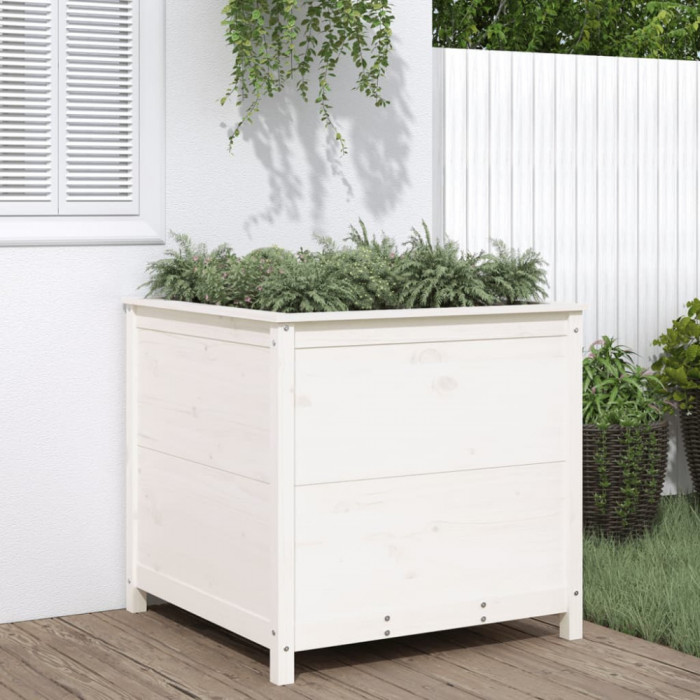 Jardiniera de gradina, alb, 82,5x82,5x78 cm, lemn masiv de pin GartenMobel Dekor