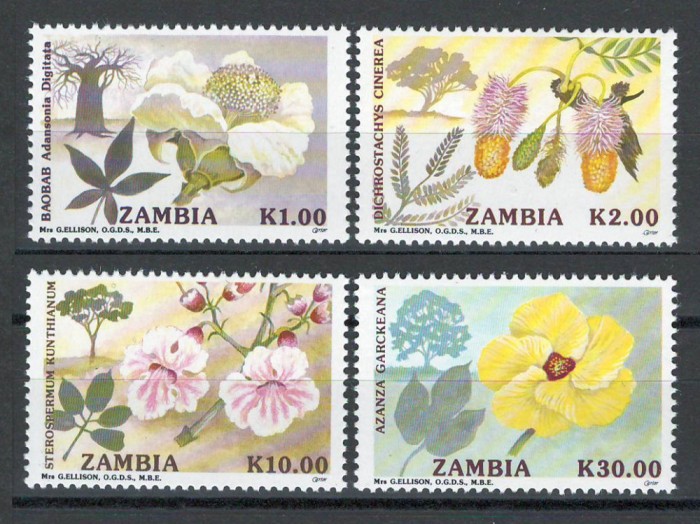 Zambia 1991 Mi 586/89 MNH, nestampilat - Flori