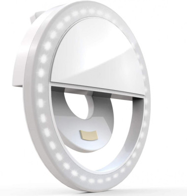 Selfie Ring, Lampa LED pentru Selfie, Clema de Prindere, 3 intensitati lumina, 36 LED-uri, Acumulator 400mAh, Alb ,Ej-Products foto