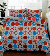 Lenjerie de pat matrimonial cu husa elastic pat si fata perna patrata, Round, bumbac mercerizat, multicolor