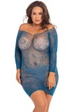 Rochie Sexy Dama Open Season Rene Rofe Albastra XL/2XL, Dantela Florala, Decolteu Umeri. Lenjerie intima Ocazie Speciala, Marime Mare 44-46