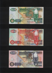 Zambia 20+50+100 kwacha unc foto