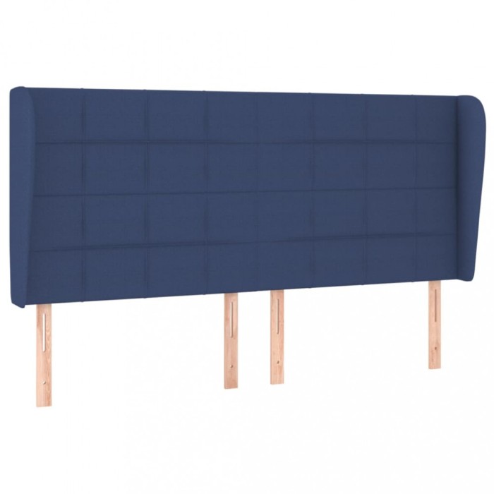 Tablie de pat cu aripioare, albastru, 183x23x118/128 cm, textil