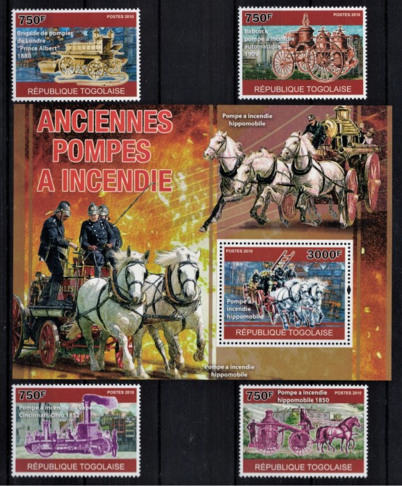 TOGO 2010 - Vehicule de pompieri din trecut/ serie completa+colita MNH