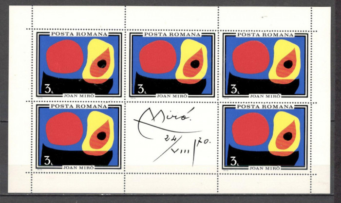 Romania.1970 Pictura:J.Miro-coala mica ZR.392