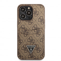 Husa de protectie telefon Guess pentru Apple iPhone 13 Pro, Plastic, Imitatie Piele, 4G Saffiano Double Card, Maro