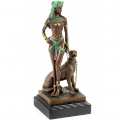 Cleopatra cu pantera - statueta din bronz pe soclu din marmura BG-37 foto