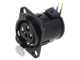 Conector XLR soclu mamă 3 pini unghi 90&deg; cu buton THT 6A