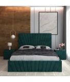 Pat Tapitat Toma Verde + Saltea Lux Ortopedica + Noptiere Tapitate 140x200cm