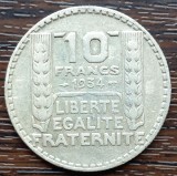 (A87) MONEDA DIN ARGINT FRANTA - 10 FRANCS FRANCI 1934, 10 GRAME, PURITATE 680, Europa