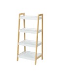 Raft depozitare si organizare KL266, cu 4 nivele, lemn, multifunctional, alb/natur