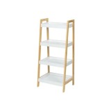 Raft depozitare si organizare KL266, cu 4 nivele, lemn, multifunctional, alb/natur