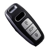 Husa Cheie Audi Q8, A8, A6 C8, SmartKey, Tpu, Aspect Piele, Silver AutoProtect KeyCars, Oem