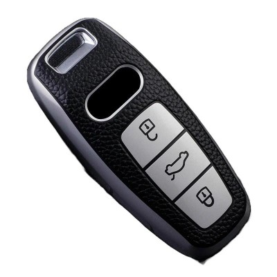 Husa Cheie Audi Q8, A8, A6 C8, SmartKey, Tpu, Aspect Piele, Silver AutoProtect KeyCars foto