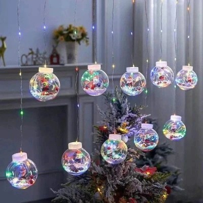Instalatie de craciun perdea cu globuri si Mos Craciun,10 globuri multicolore foto