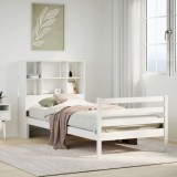 VidaXL Pat cu bibliotecă fără saltea, alb, 90x190 cm, lemn masiv pin 3321886