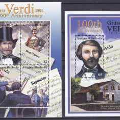 DB1 Pictura Barbuda Compozitori Giuseppe Verdi 100 Ani MS + SS MNH
