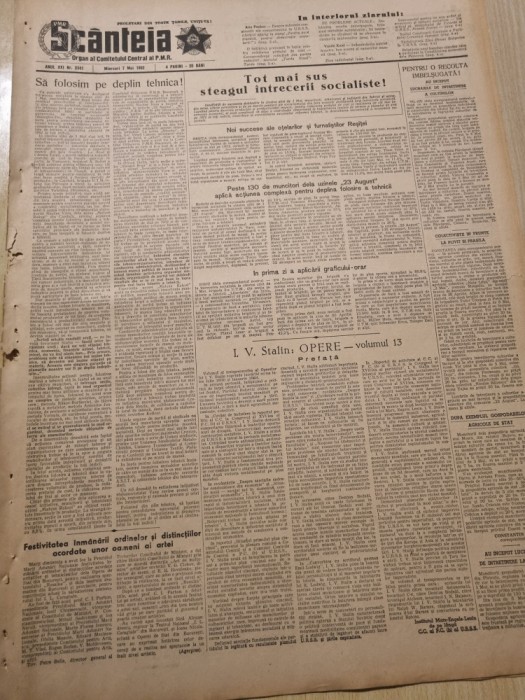 scanteia 7 mai 1952-pentru recolta imbelsugata