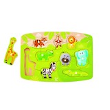 Puzzle din lemn cu butoni - Animale din Jungla, Hape