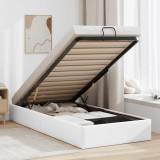 Cadru Pat Otoman vidaXL Alb 100x200 cm, Piele Artificiala, Depozitare Sub Pat, Mecanism Ridicare Hidraulic