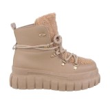Botine Dama Piele Ecologica Bej, Platforma 3cm, Siret, Marimea 39 - Elegante, Casual, Talpa Plata