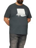 Tricou barbati big sizes la baza gatului din bumbac, cu imprimeu Grafic si croiala Regular fit, Gri inchis, 2XL